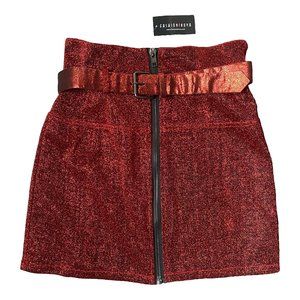 NWT Red Reflective Zippered Mini Skirt with Belt size L